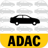 Schwarzes Auto-Symbol auf weißem Hintergrund, ADAC-Logo unten in Schwarz auf gelbem Streifen.
