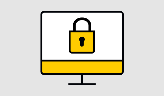 Ein Computerbildschirm zeigt ein Schloss-Symbol auf gelbem Hintergrund.