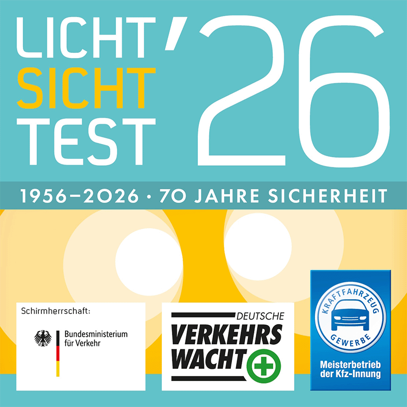 Plakat zeigt großen Schriftzug Licht Sicht Test 26 in Weiß und Gelb auf blauem Grund