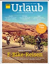 Cover des ADAC Urlaubs-Magazins, Ausgabe 4/2023 - E-Bike-Reisen.